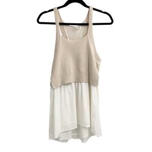 Anthropologie Beige and White Layered Tank Top Blouse